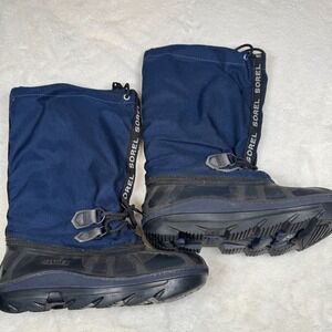 Sorel Snowfall Blue Black Womens Size 6 Insulated Winter Snow Boots Felt‎ Lined